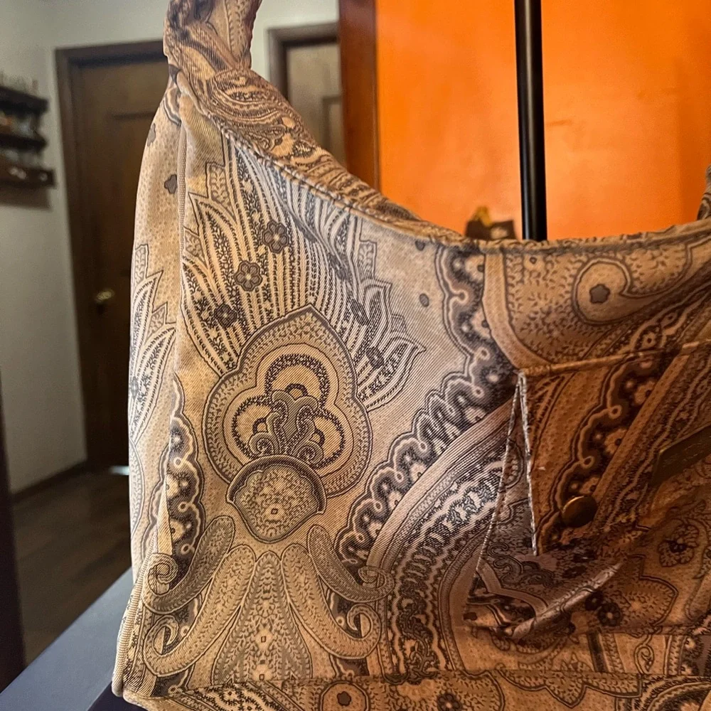 ETRO Tote Shoulder/crossbody Bag Italy Tan/ Brown Paisley Casualq w